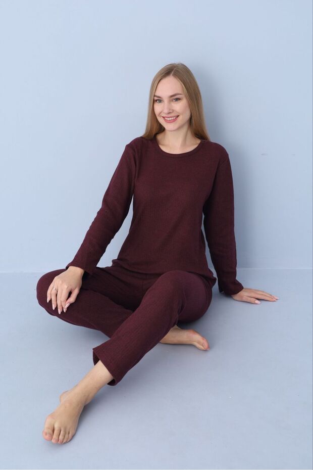 Bordo Fitilli Örme Pijama Takımı - 2