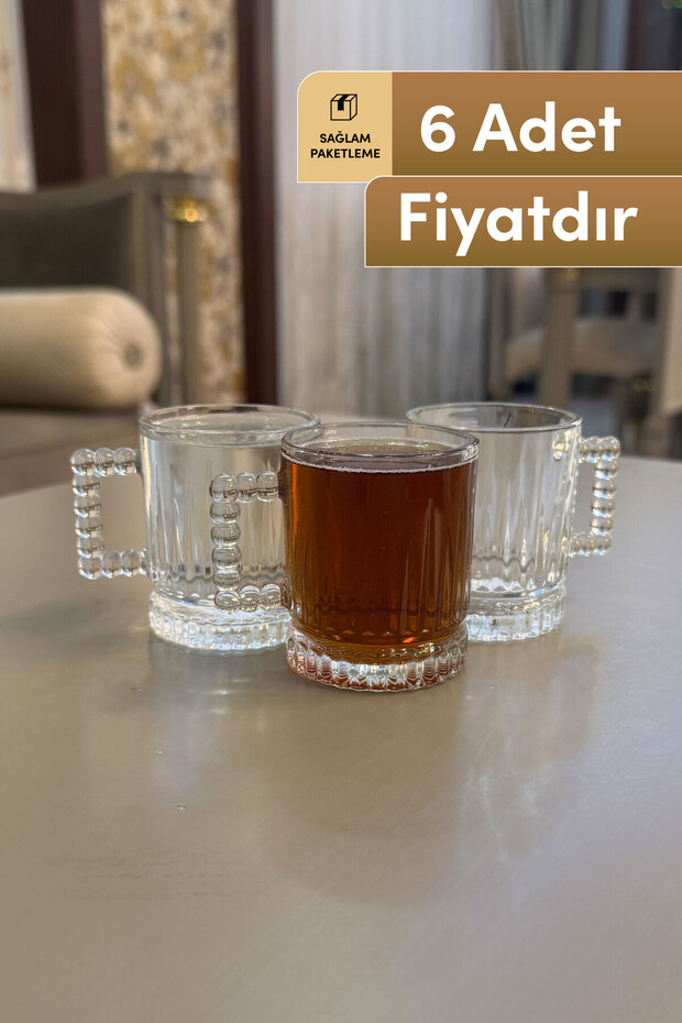 Premium Thick Glass Coffee & Tea Cup Set with Handles, 6 Pieces – 110 ml Durable Set