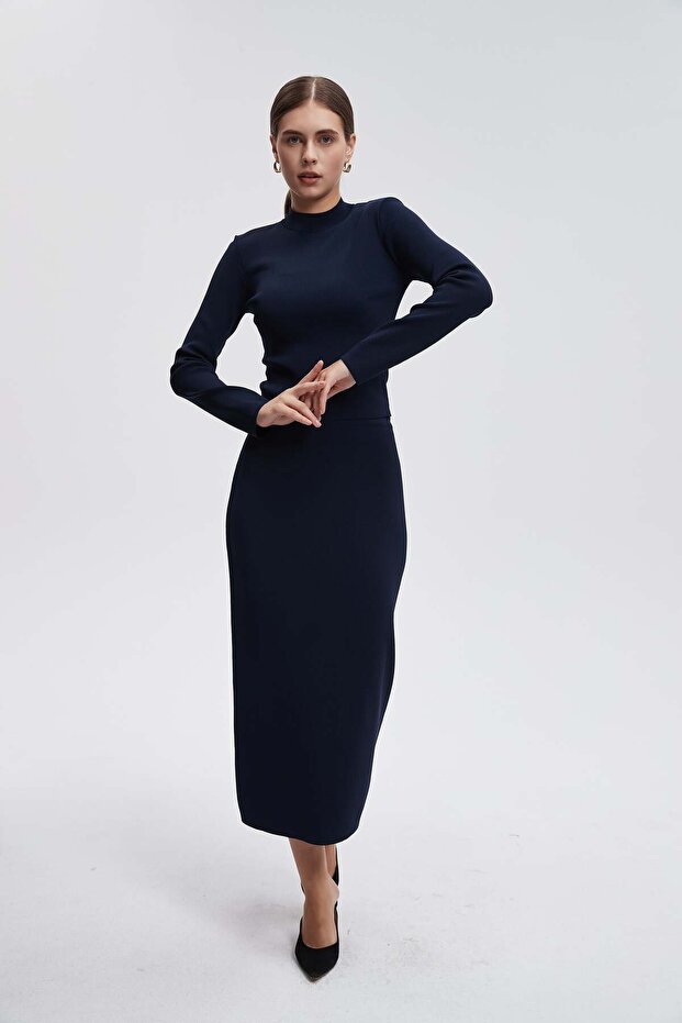 High Neck Long Sleeve Solid Blouse - 3