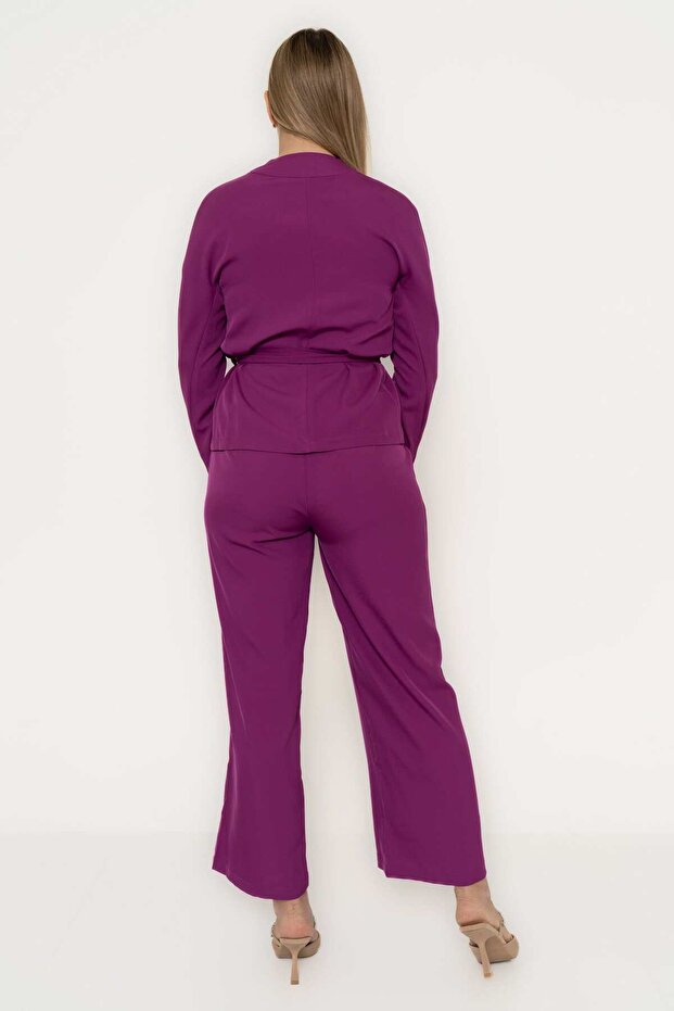 سترة ملفوفة سادة مع حزام - 2