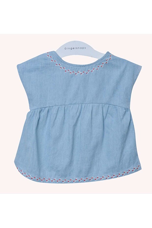 Girls Embroidered Solid Top - 1