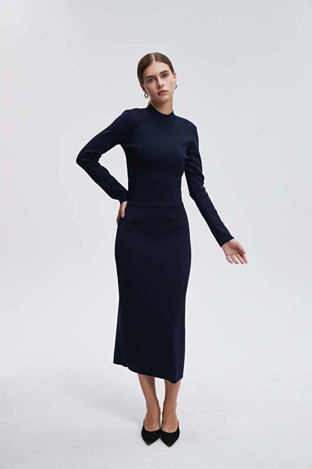 High Neck Long Sleeve Solid Blouse - 2