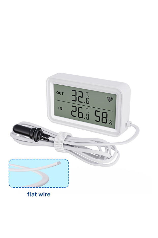 Flat Wire Tuya WiFi Zigbee Temperature Humidity Sensor LCD Screen Thermometer with External Probe C