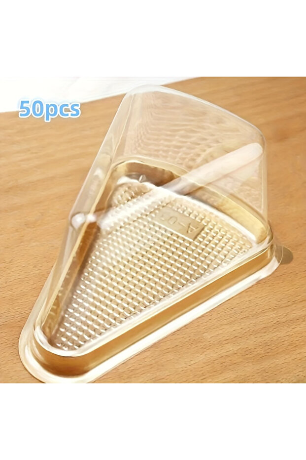 Golden 50pcs, Clear Cake Slice Containers, Cake Boxes, Disposable Plastic Cheesecake Containers with