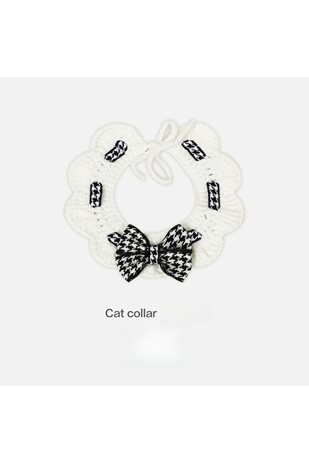 S black Red and Black Checkered Houndstooth Pet Collar Bib Water Towel Knitted Collar Decoration Use