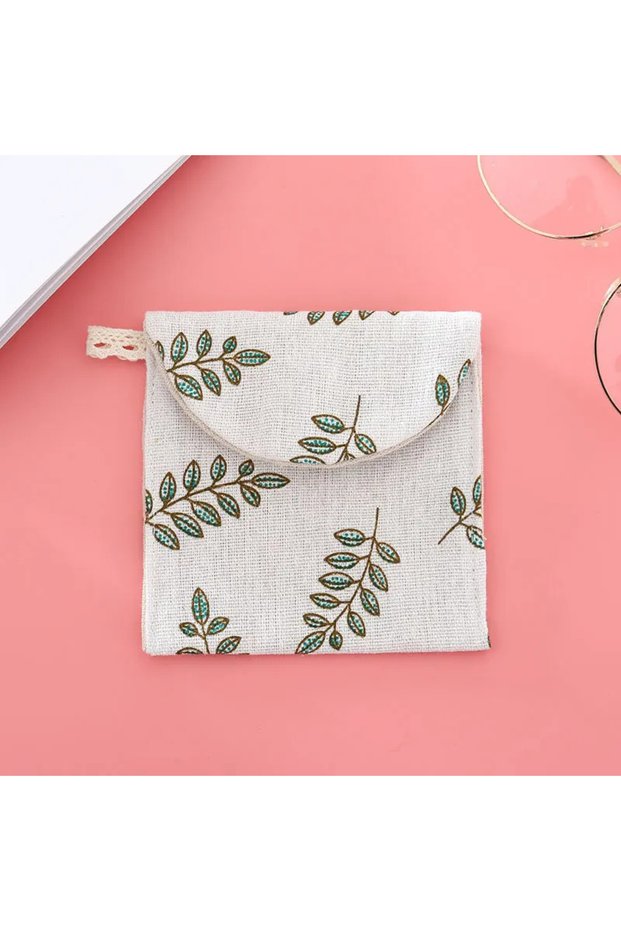 Olive leaves Cute And Clear Cartoon Cotton And Linen Sanitary Napkins Storage Bag, Sanitary Napkins