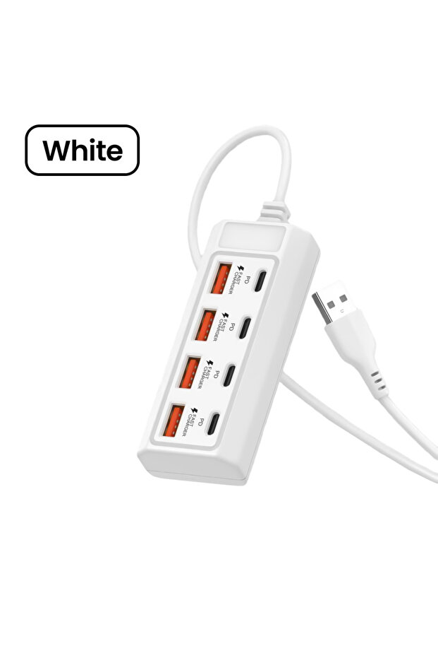 مقبس كهربائي USB أبيض 8 في 1، محول طاقة شحن سريع 25 وات، محطات إرساء USB مقسمة