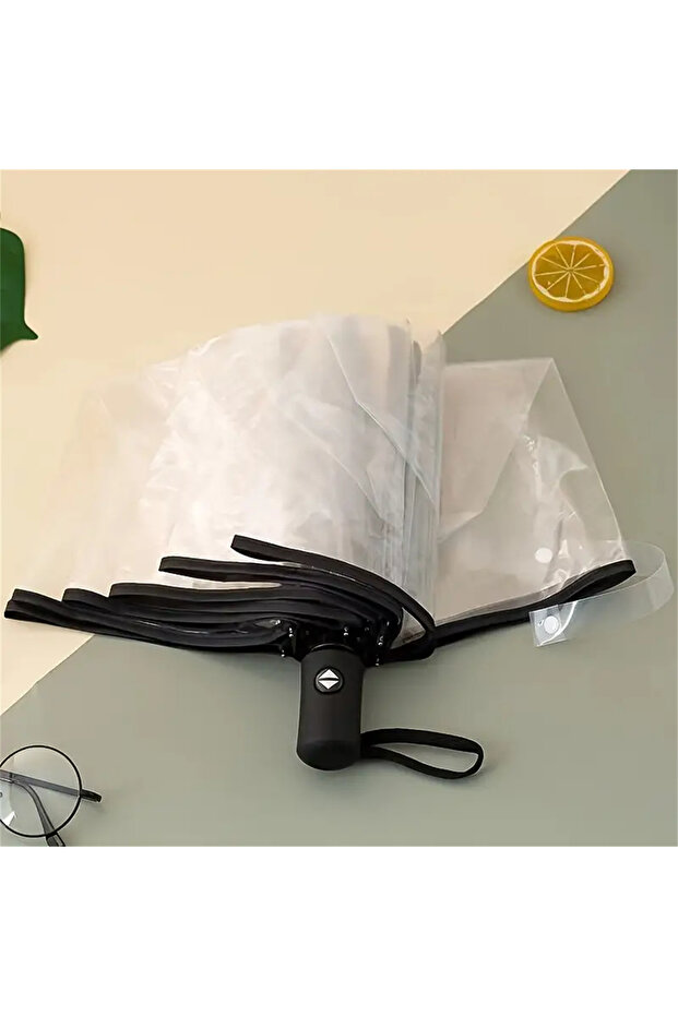 306heibian 1 piece of fully automatic transparent compact portable automatic tri-fold umbrella, fash