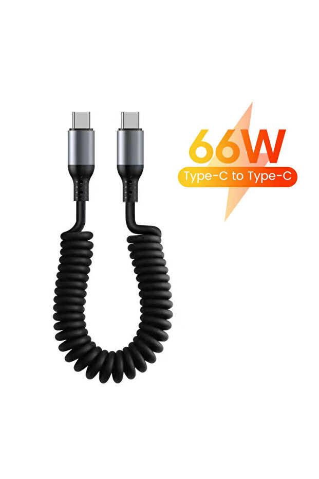 كابل بيانات زنبركي للسيارة بطول 0.25 متر إلى 1 متر من USB C إلى USB C بطول 25 سم إلى 1 متر، سلك شحن سريع قصير 6 أمبير من USB C إلى USB C C