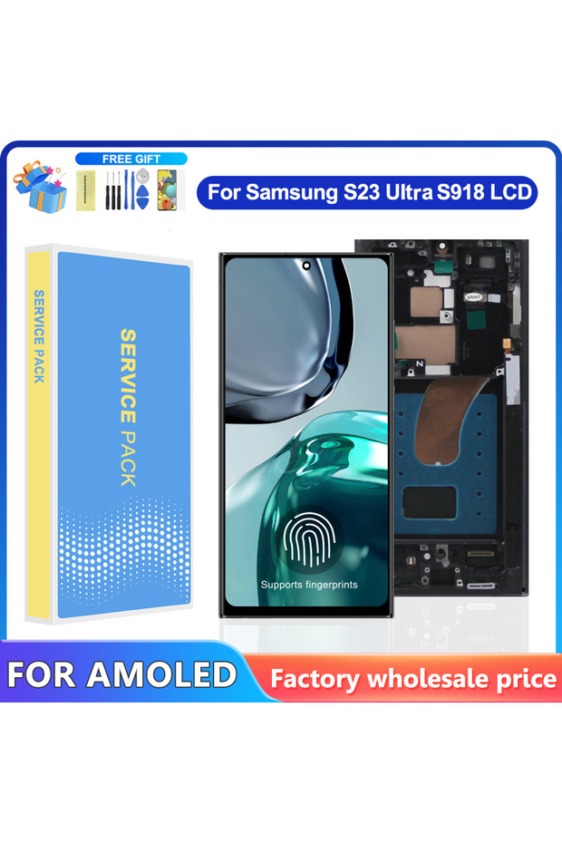 شاشة AMOLED سوداء بإطار أوروبي مقاس 6.78 بوصة لهاتف S23 Ultra، شاشة LCD تعمل باللمس مع مُحَوِّل رقمي.