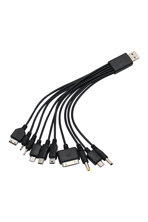 كابل شحن الهاتف USB متعدد الوظائف 10 في 1 من NNBILI باللون الأسود كابل شحن متعدد الرؤوس