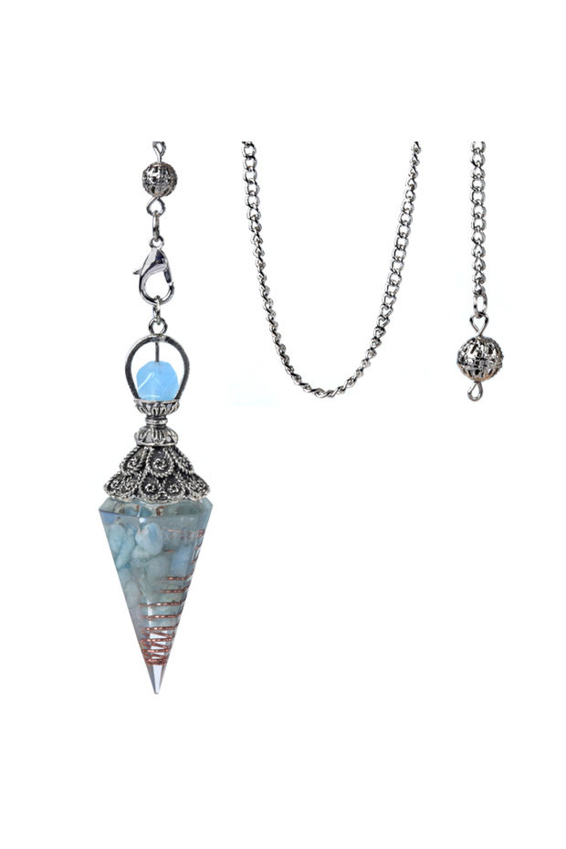 18x60mm Aquamarine Natural Crystal Agates Pendulum Ornament Three Phases Hexagonal Cone Charms Pendu