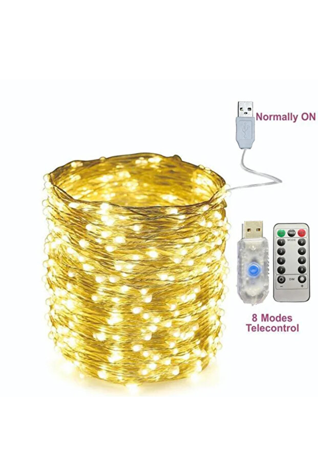 أضواء سلسلة خيالية LED من USB مزودة بـ 8 أوضاع 2 متر و20 مصباح LED دافئ بطول 2/5/10/20/30 متر مع سلك فضي من Telecontrol