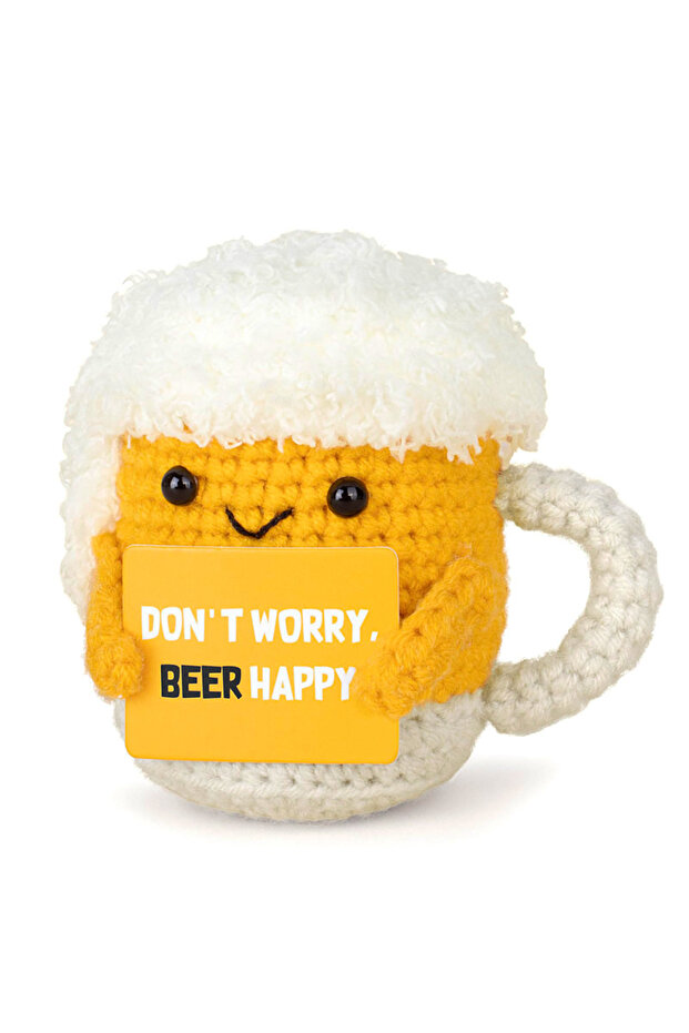 YELLOW Funny Crochet Beer Handmade Ornaments Emotional Support With Card Desktop Ornament Handmade K