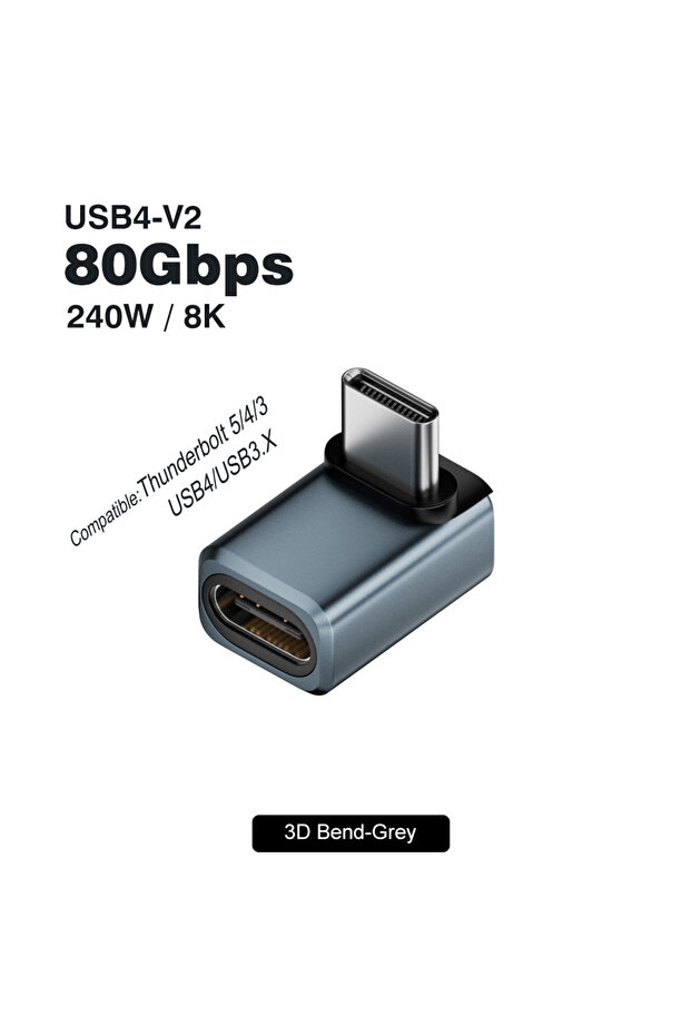 محول USB4 V2 Type C بزاوية 90 درجة، 80 جيجابت في الثانية، 3D Bend، محول Thunderbolt 5 4 3 Elbow، 240 واط أمريكي