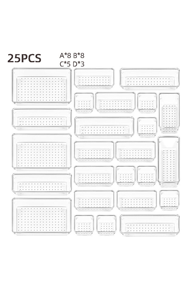 Transparent-25Pcs 25-piece Visual Drawer Storage Box Set Transparent Compartment Multi-functional De - 1