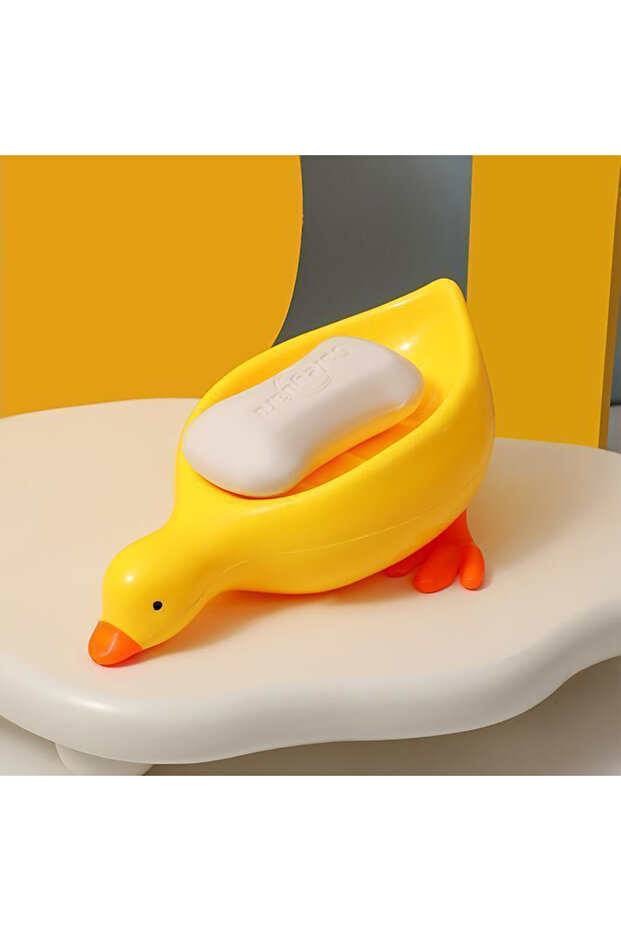 Yellow 1Pc White Duck-Shaped Soap Rack, Plastic Material, Suitable for Kitchen and Bathroom Countert