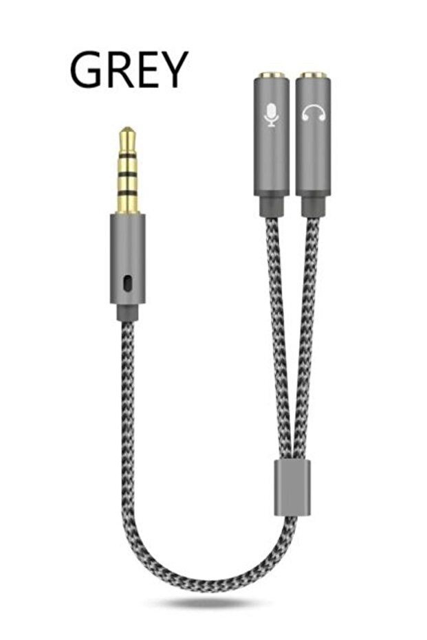 GRAY Headset Splitter 3.5mm Audio Mic Stereo Headphone Splitter Audio 3.5mm 4 Pole Jack Y Cable for