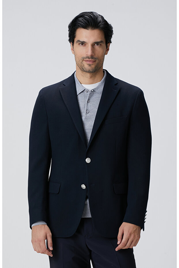 Siyah Armürlü Blazer Ceket - 1