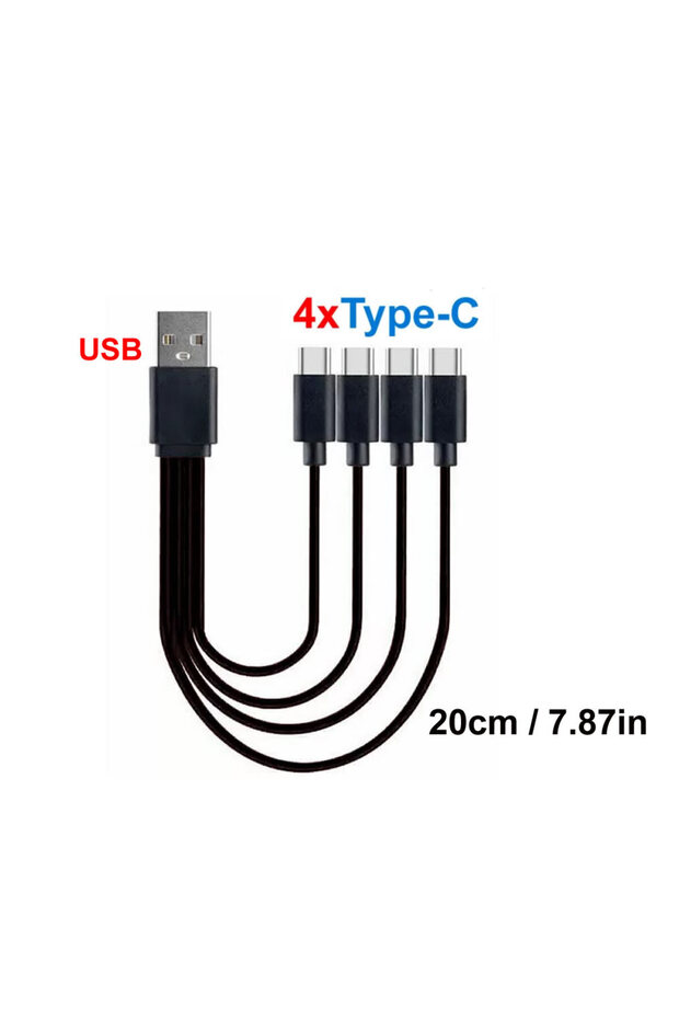 A to 4xtype-C 20cm Short Cord 5V USB A C to Type C Multiple Charging Cable 4 in 1 Micro USB Splitter
