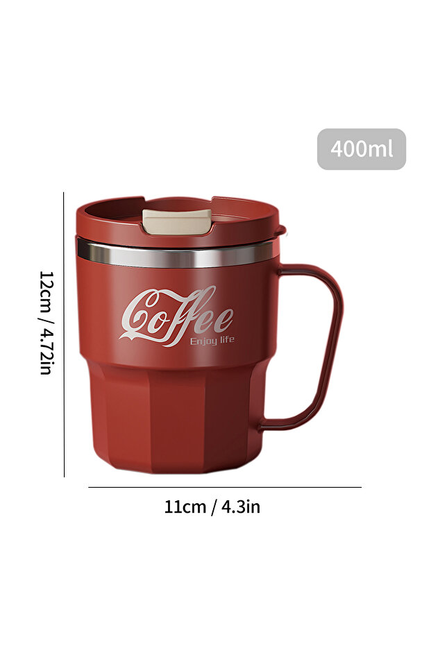 401-500ml A Style Red Coffee Mug With Lid&Handle 304 Stainless Steel Tea Milk Coff