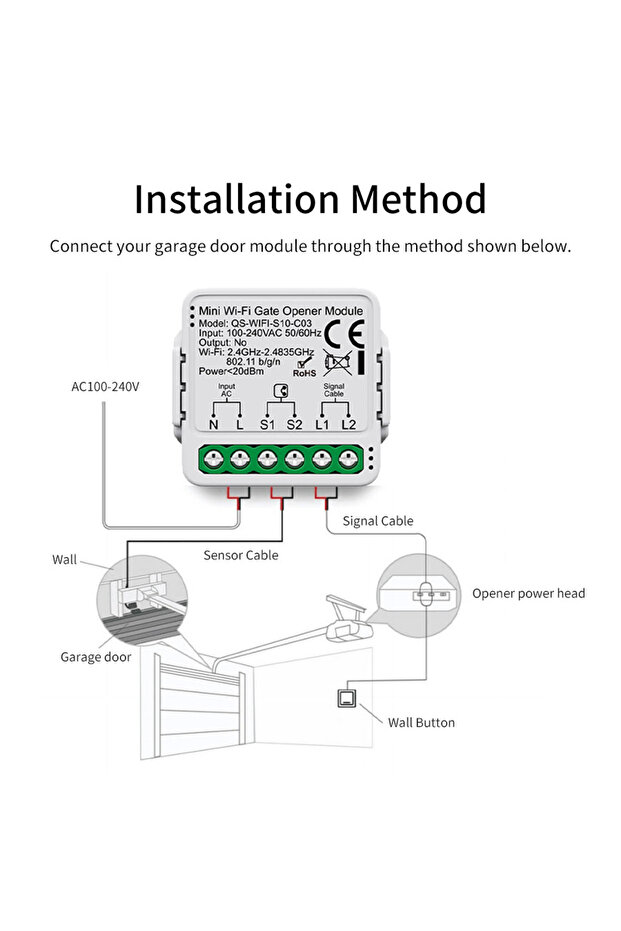 Tuya Smart Garage Door Switch Module Wifi 100-240V Gate Opener Controller for Alexa Google Home A... - 2