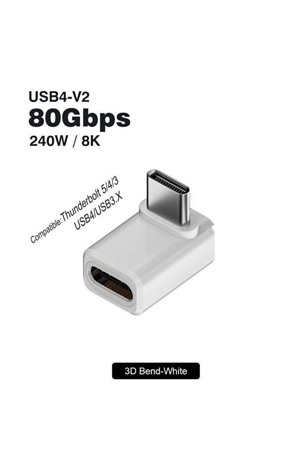 80Gbps 3D Bend USB4 V2 90 Degree Type C Angle Adapter 80Gbps Thunderbolt 5 4 3 Elbow Adapter 240W US