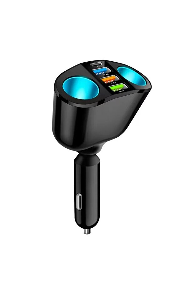 Black 66W Fast Charging Car Charger QC3.0 Cigarette Lighter Multifunctional USB Type C Car Phone Cha