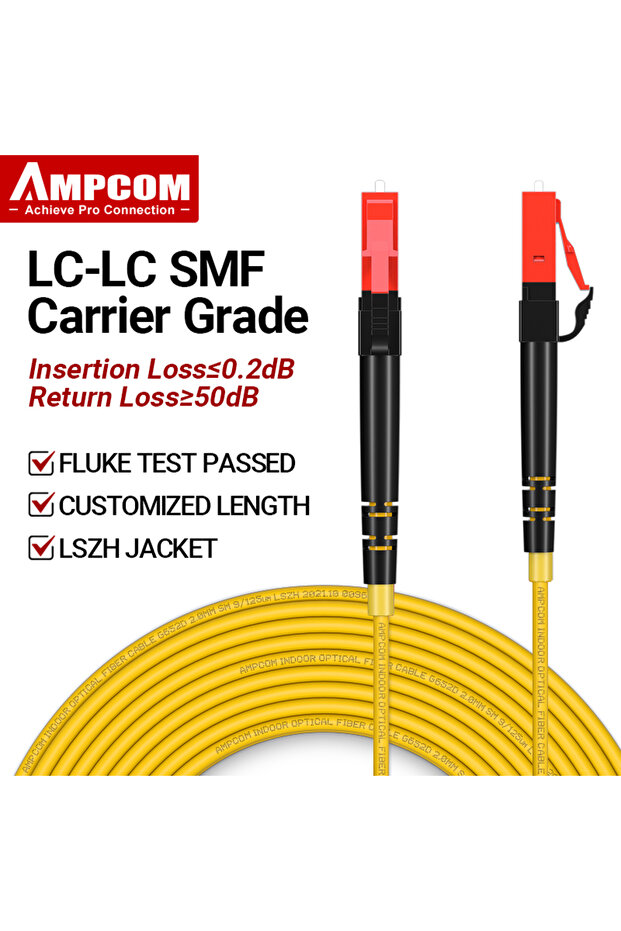 5M AMPCOM LC to LC UPC Fiber Optical Patch Cable Singlemode Simplex SMF 9/125μm Single Mode Bend Ins