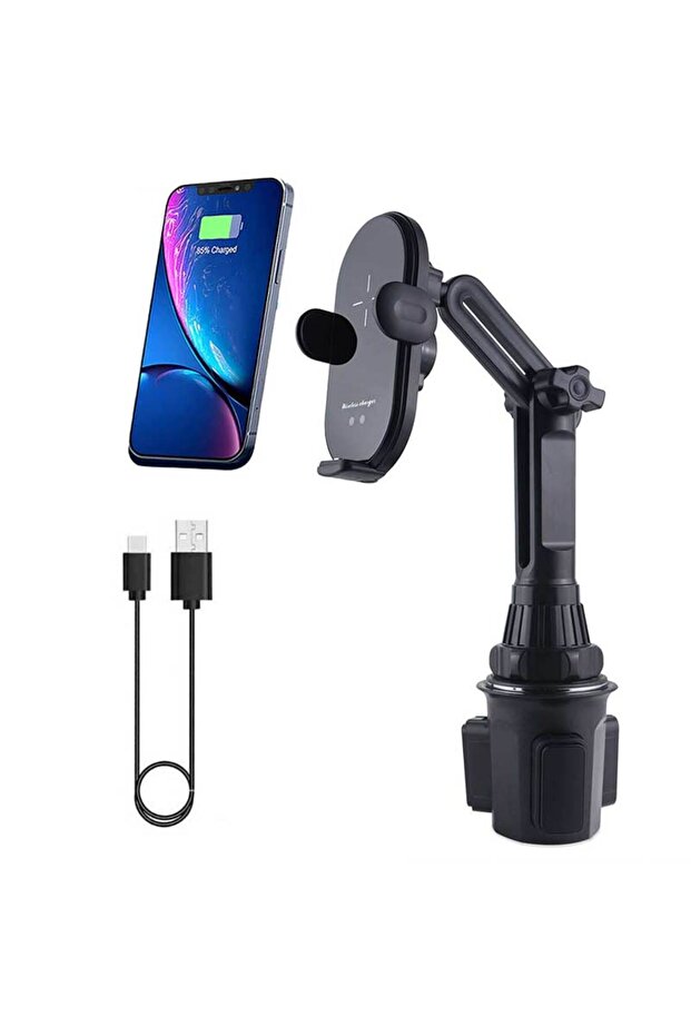 black Universal Car Qi 15W Wireless Charger Cup Mobile Phone Holder Mount Automatic Infrared Smart S
