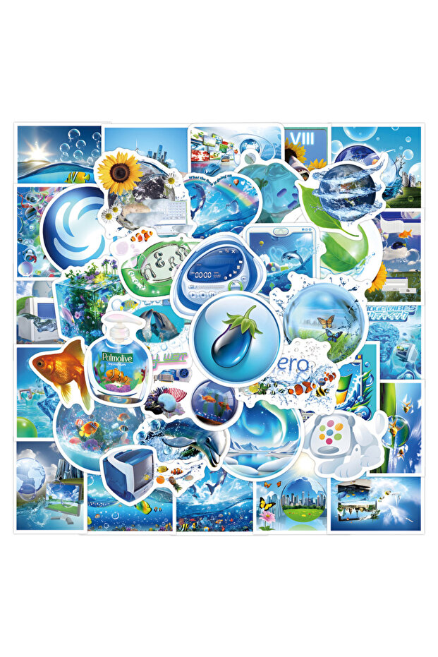 MULTICOLOR 55Pcs Cartoon Frutiger Aero Stickers DIY Stickers Scrapbooking Phone Luggage Waterproof
