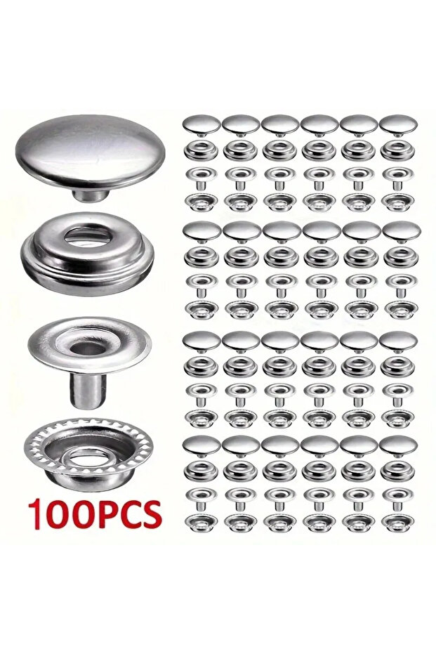 15mm 100-Piece Rustproof Snap Button Kit - Heavy-Duty Stainless Steel Fasteners for Marine/Tent/Leat