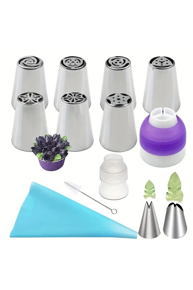13PCS B 13PCS Russian Piping Tips Set Cake Decorating Kit- 7 Flower Nozzles,EVA Bag & Tools - for DI