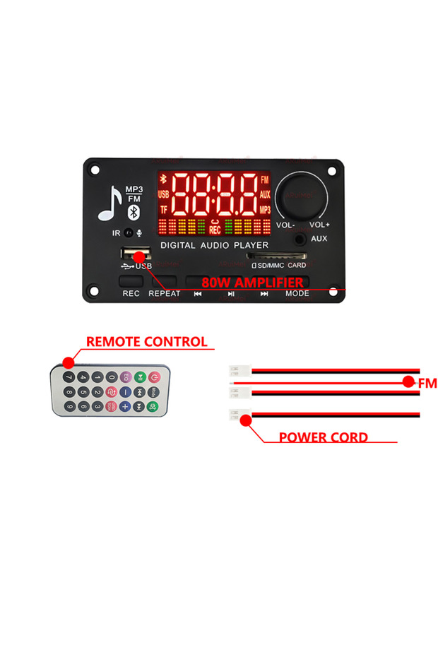 8V-24V Bluetooth 5.0 MP3 Decoder Board 2*40W 80W Amplifier Audio Player 12V DIY MP3 Player Car FM Ra