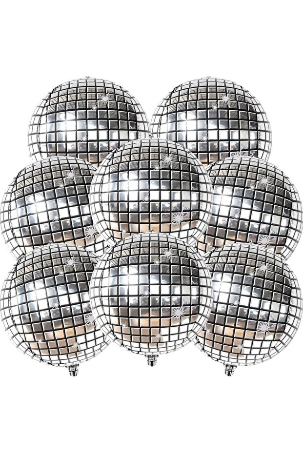6Pcs 22inch Silver 22 Inch 4D Silver Disco Ball Balloons, 8Pcs Metallic Sphere Disco Balloons for Di