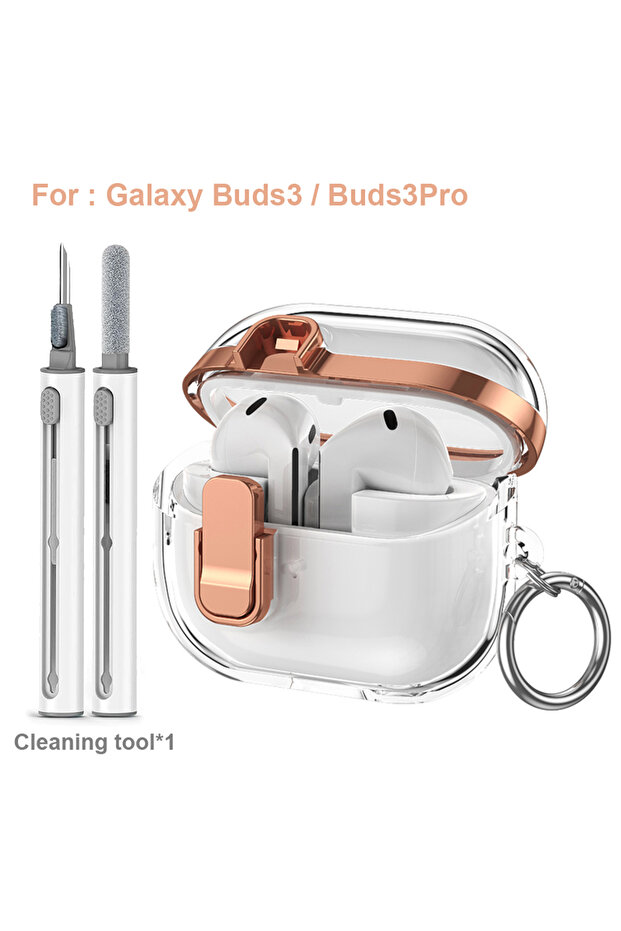 Rose Gold-tool Transparent Secure Lock Earphone Cover For Buds 3 / Buds 3 Pro Case Shockproof Wit.