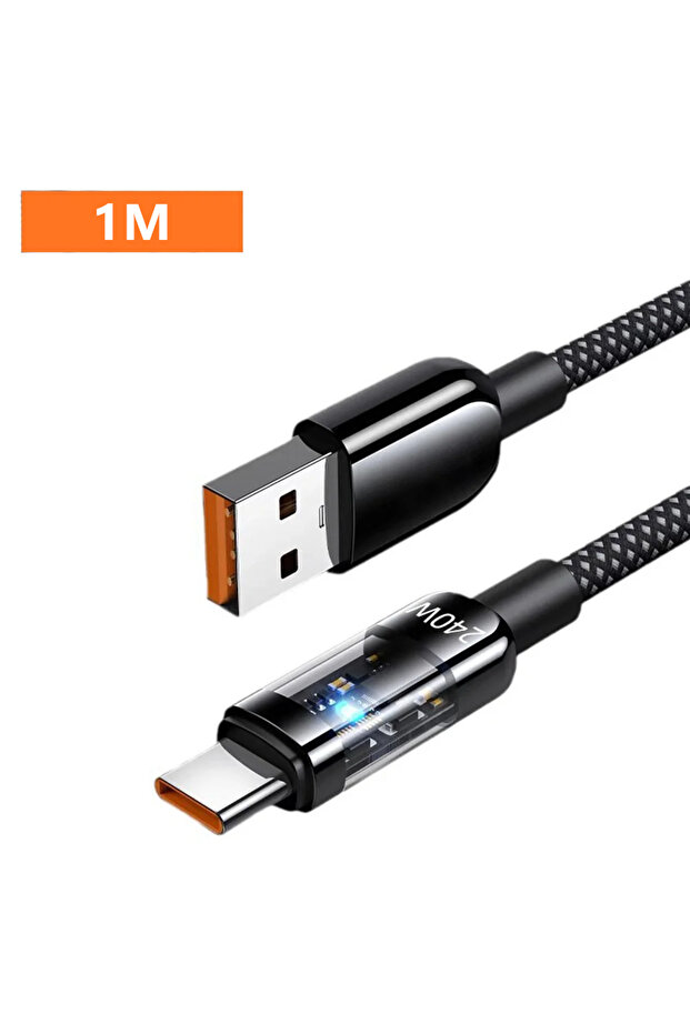 كابل USB-C إلى USB-A من NNBILI بطول 1 متر، كابل USB-C عالي السرعة من النايلون المضفر الشفاف من النوع C بقوة 240 واط