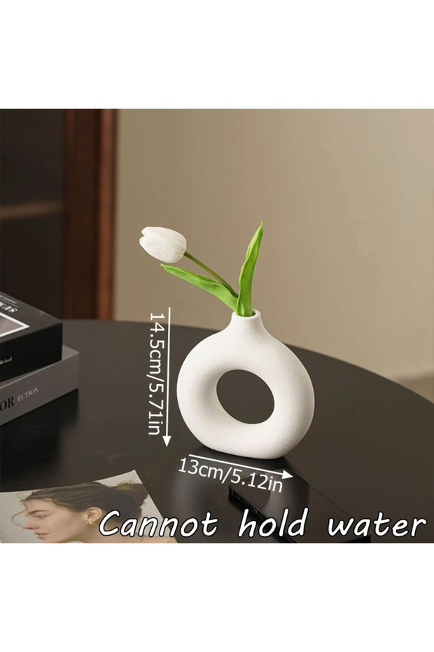 White TM1342A Creative Donut-Shaped Vase, Nordic-Style Plastic Vase, Minimalist Floral Arrangement,