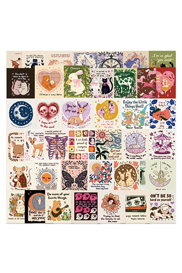 MULTICOLOR 50Pcs Retro Cartoon Inspirational Stickers Gothic Inspirational DIY Stickers Scrapbooking