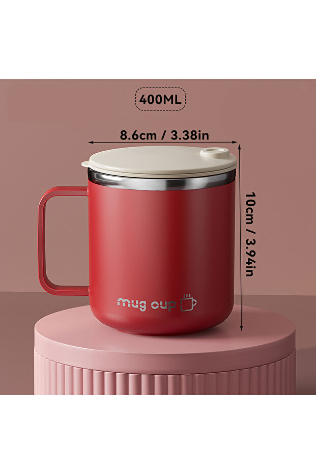 Red Double Wall Insulated Coffee Cup Portable 304 Stainless Steel Drinking Cup Lea
