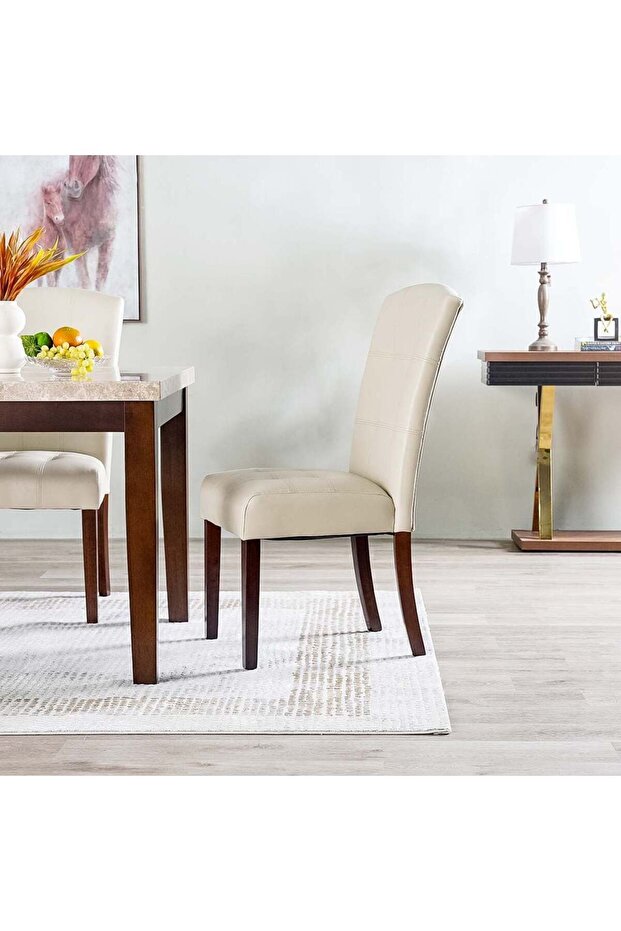 Brody Set of 2 Dining Chairs - Beige Upholstered with Durable Dark Walnut Legs, 2 Years Warranty