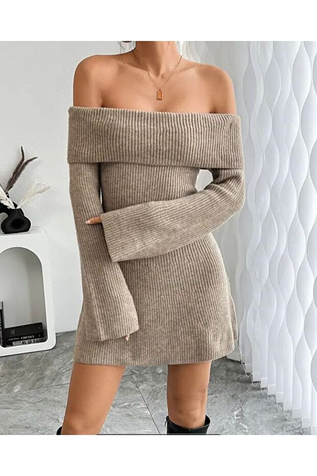Women's Madonna Collar Mini Knitwear Dress