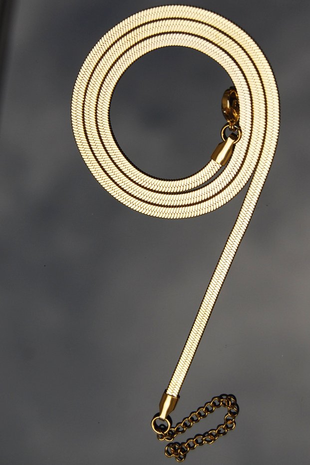 Steel Italian Flat Snake Herringbone Necklace 4 mm Gold Color | Non-Tarnishing, Unisex, 2-Year Warranty