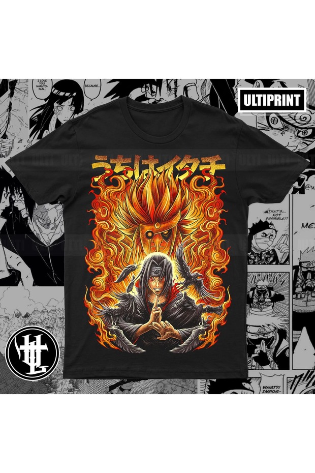 Naruto Anime Printed Unisex Black T-Shirt Sasuke Kakashi Itachi Gaara