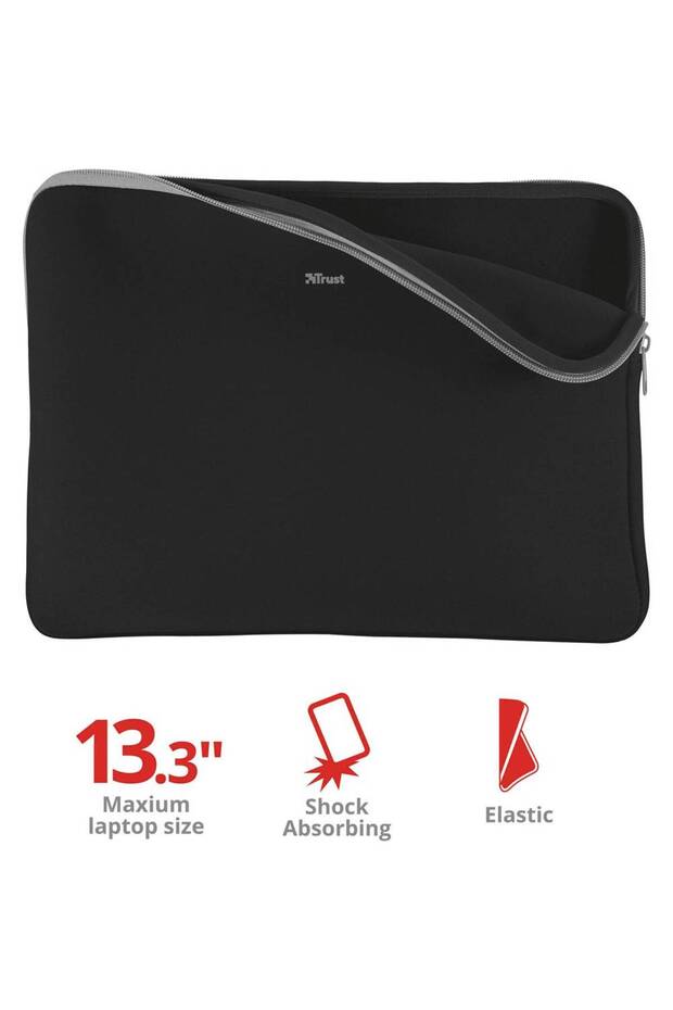 Primo Soft 13.3 Inch Laptop Sleeve, Neoprene Material, Shock Absorption, With Zipper, Black