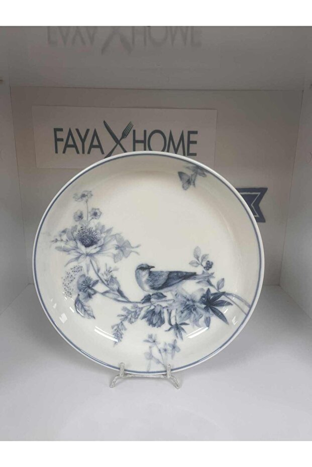 Güral Porselen 1891 Bird Pattern 2-Piece Salad Plate Appetizer Plate Presentation Plate 23 cm Deep Plate