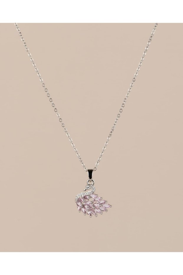 Swanira Swan Figured Pink Zircon Stone Steel Necklace