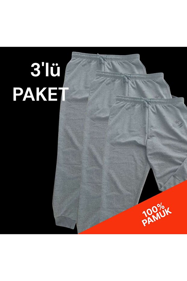 3-Pack Sweatpants 100% Cotton Fabric, Elastic and Lace-Up Waist, Side Pockets, Elastic Stretchy Leg