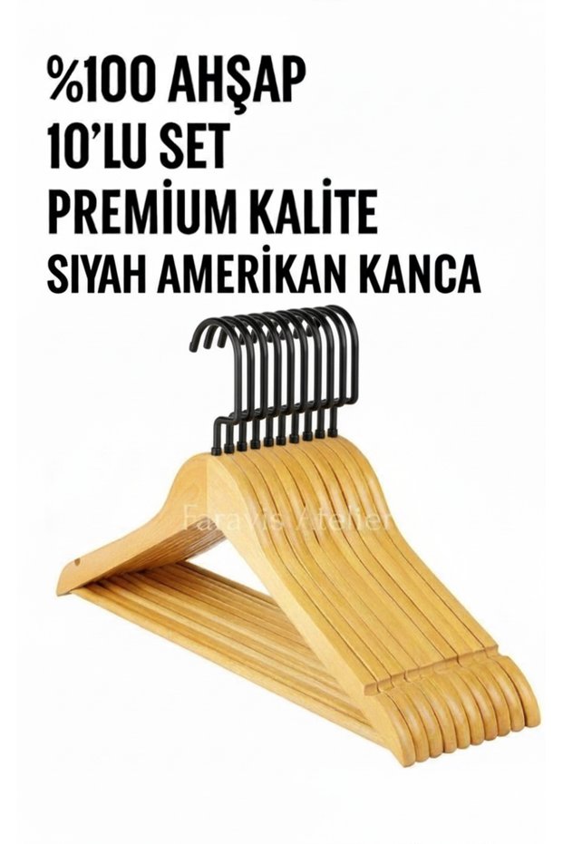 Natural Wooden Clothes Hanger Varnished Clothes Shirt Hanger Black American Hook 10 Pieces