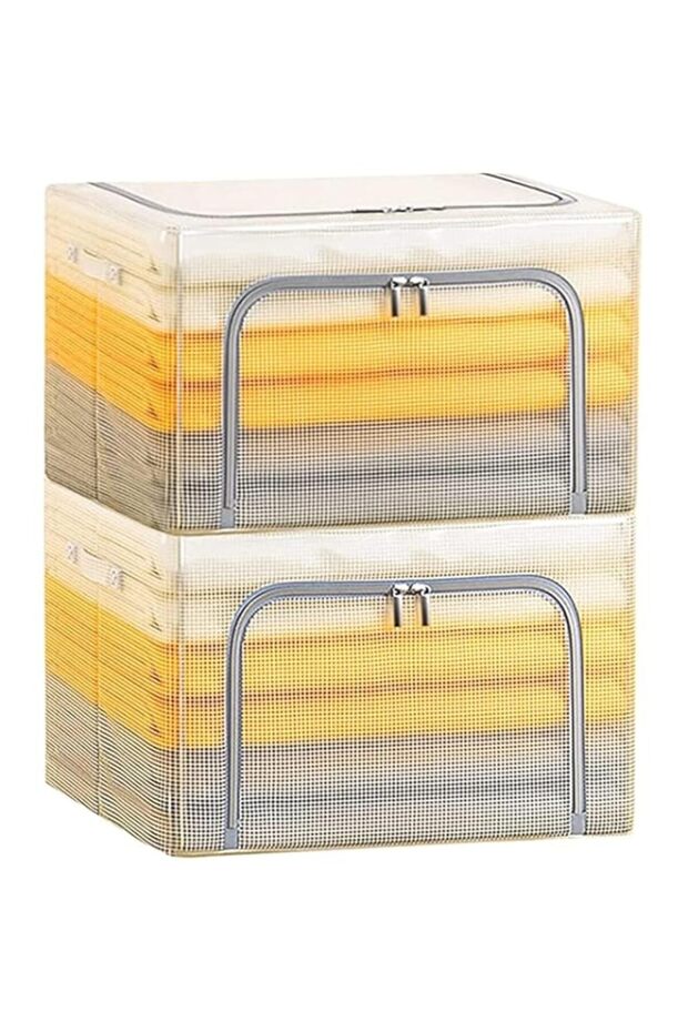 Clothes Storage Bins, 2 Pack Large Storage Boxes for Clothes, 66L Foldable Stackable Container Orga - 1